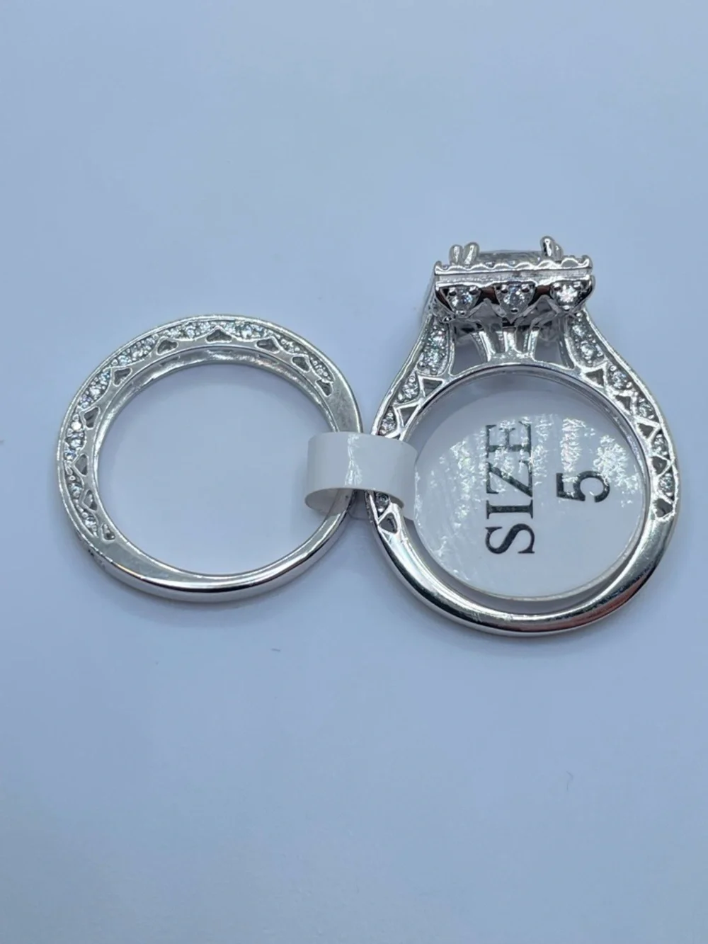 925 Sterling Silver Diamond Wedding‎ Ring Set Sz 5